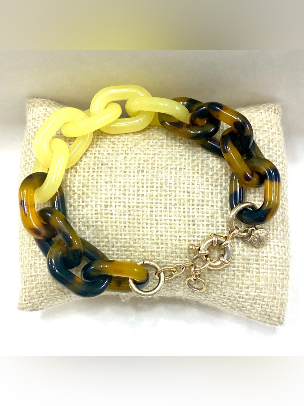 J.Crew Chunky Tortoiseshell Yellow Resin Chain Link Bracelet Colorblock Toggle